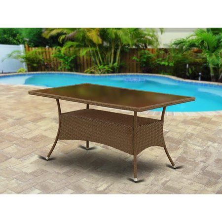 EAST WEST FURNITURE Oslo Patio Table with Glass Top, Brown Wicker OSLTG02